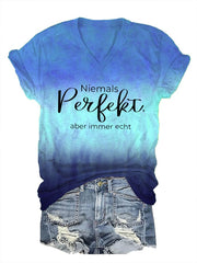 Damen T-Shirt mit V-Ausschnitt und inspirierendem Zitat-Print