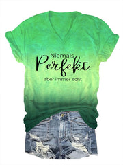 Damen T-Shirt mit V-Ausschnitt und inspirierendem Zitat-Print