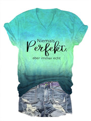 Damen T-Shirt mit V-Ausschnitt und inspirierendem Zitat-Print