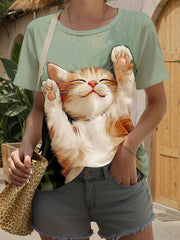 Katzen-Kunstdruck für Frauen lässig T-Shirt