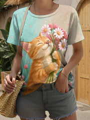 Katzen-Kunstdruck für Frauen lässig T-Shirt