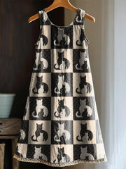 Künstlerisches Katzen-Patchwork-Design-Print-Kleid für Frauen