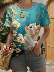 Katzen-Kunstdruck für Frauen lässig T-Shirt
