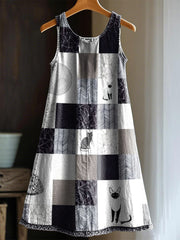 Künstlerisches Katzen-Patchwork-Design-Print-Kleid für Frauen