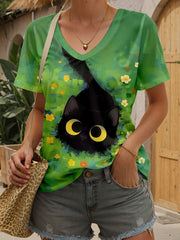 Katzen-Kunstdruck für Frauen lässig T-Shirt