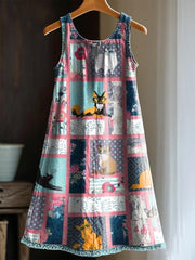 Bedrucktes Midi-Kleid mit V-Ausschnitt in Vintage-Mode mit langen Ärmeln