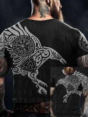 Herren Viking Style Odin Ravens & Vegvisir Bedrucktes T-Shirt