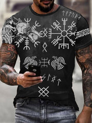 Herren Viking Style Odin Ravens & Vegvisir Bedrucktes T-Shirt