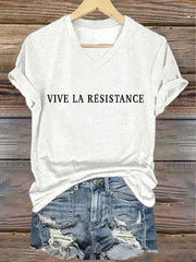 Women's 8647FDT Hands Off Resist Vive Le Resistance Printed T-shirt