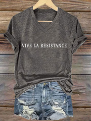 Women's 8647FDT Hands Off Resist Vive Le Resistance Printed T-shirt