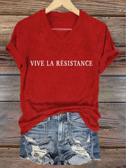 Women's 8647FDT Hands Off Resist Vive Le Resistance Printed T-shirt