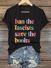Women's Ban The Fascists Save The Books,Support Your Local Library V-Neck Tee