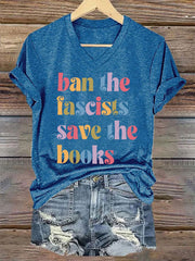 Women's Ban The Fascists Save The Books,Support Your Local Library V-Neck Tee