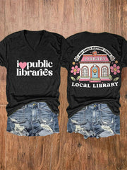 Women's Hot Girls Support Their Local Library V-Neck Tee