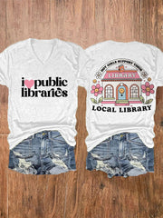 Women's Hot Girls Support Their Local Library V-Neck Tee
