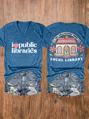 Women's Hot Girls Support Their Local Library V-Neck Tee