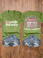 Women's Hot Girls Support Their Local Library V-Neck Tee