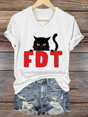 Women's Black Cat FDT(Foxtrot Delta Tango) Casual V-Neck Tee