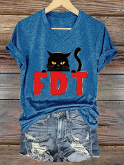Women's Black Cat FDT(Foxtrot Delta Tango) Casual V-Neck Tee