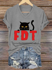 Women's Black Cat FDT(Foxtrot Delta Tango) Casual V-Neck Tee