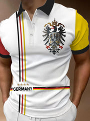 Men's German Eagle and Hohenzollern Shield Print Short Sleeve Zip-Up  Shirt