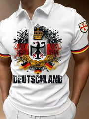Men's Deutschland Print Short-sleeved Zip-up  Shirt