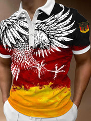 Men's German Eagle Print Short Sleeve Zip-Up  Shirt