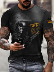 Männer Deutschland Schädel gedruckt Kurzarm T-Shirt