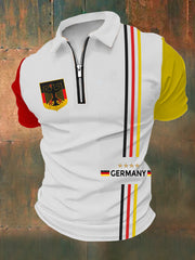 Men's German Print Zippered Short Sleeve  Shirt