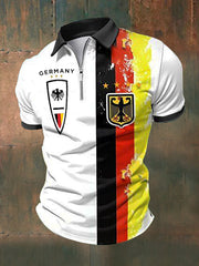 Men's German Print Zippered Short Sleeve  Shirt