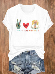 Peace Love Print manga corta cuello redondo algodón camiseta de las mujeres