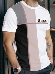 Herren Vintage Schriftzug lässig kurze Ärmel Rundhals-T-Shirt