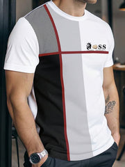 Herren Vintage Schriftzug lässig kurze Ärmel Rundhals-T-Shirt