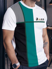 Herren Vintage Schriftzug lässig kurze Ärmel Rundhals-T-Shirt