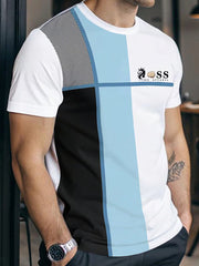 Herren Vintage Schriftzug lässig kurze Ärmel Rundhals-T-Shirt