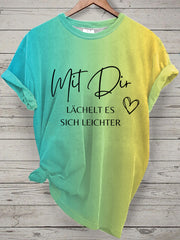 Damen Lächeln Tie Dye Print Kurzarm T-Shirt