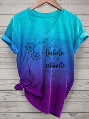 Damen-T-Shirt mit Löwenzahn und Sprichwörter Tie Dye Print Kurzarm
