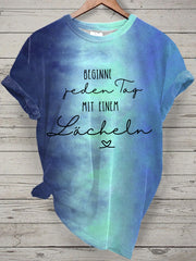 Damen Lächeln Tie Dye Print Kurzarm T-Shirt