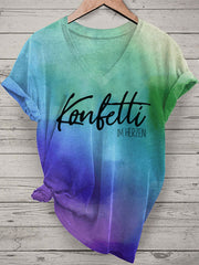 Bedrucktes T-Shirt mit V-Ausschnitt für Damen KONFETTI IM HERZEN