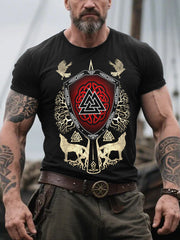 Herren Retro Viking Symbole im nordischen Stil Casual T-Shirt