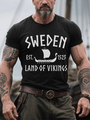 Herren Retro Schweden Land der Wikinger Casual T-Shirt