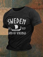Herren Retro Schweden Land der Wikinger Casual T-Shirt