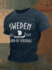 Herren Retro Schweden Land der Wikinger Casual T-Shirt