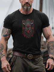 Herren Retro Viking Warrior Print Nordic Style Casual T-Shirt