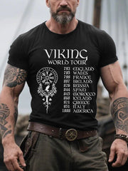 Herren Retro Viking World Tour Viking Blood Nordic Style Casual T-Shirt