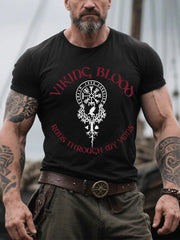 Herren Retro Viking Blood Lässiges T-Shirt im nordischen Stil